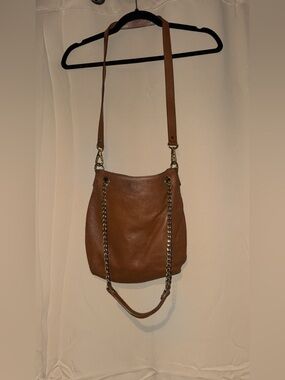 Women's Brown Leather Shoulder Bag with Chain Strap. By Michael kors